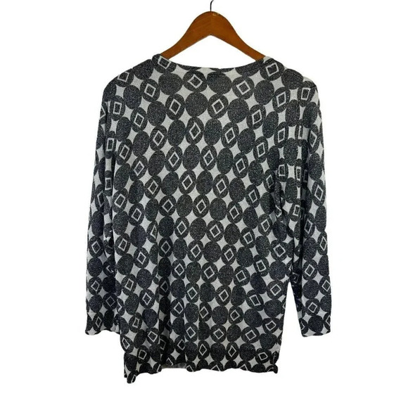 Joseph A. Gray and White Circle and Diamonds Shape Pattern Metallic Cardigan XL - Picture 2 of 6